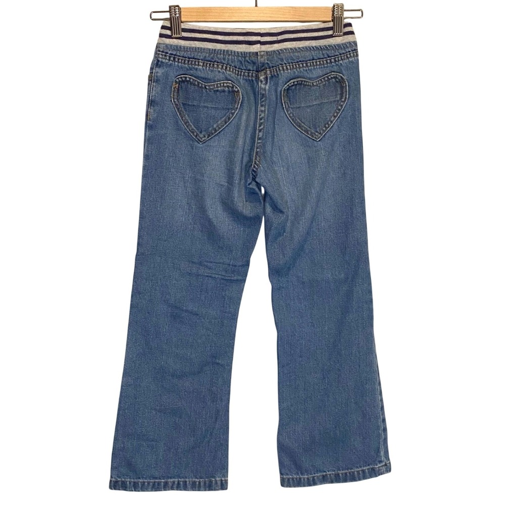 MINI BODEN Heart Patch Denim Jeans Size 10 Med Wash Stripe Elastic Waist Pull On - Picture 4 of 9